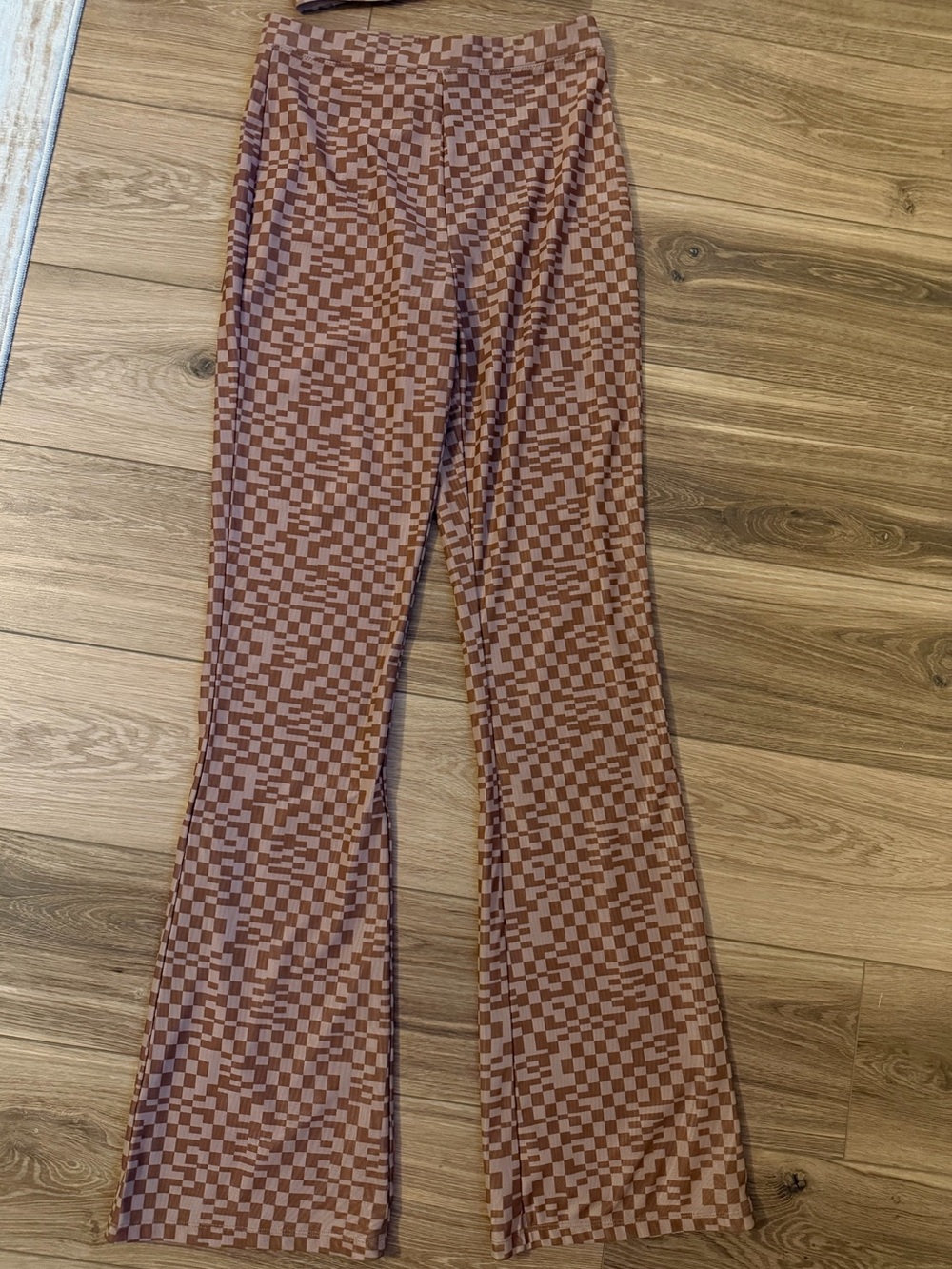 White Fox Small / Medium Brown Checkered Halter Crop Top Pants Set 2 Piece - Picture 7 of 10